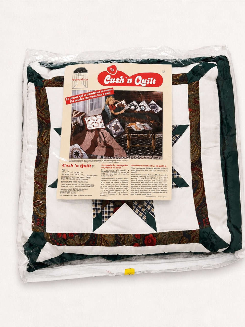 Vintage Cush ’n Quilt Patchwork Pillow Converts to Throw Quilt New in Package
